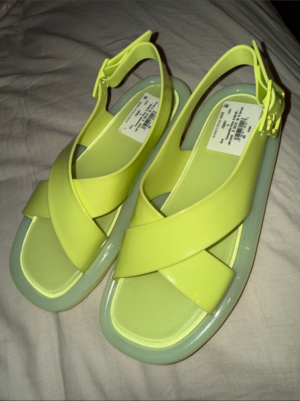 Tory Burch Neon Lime Crisscross Jelly Slingback Sandals
